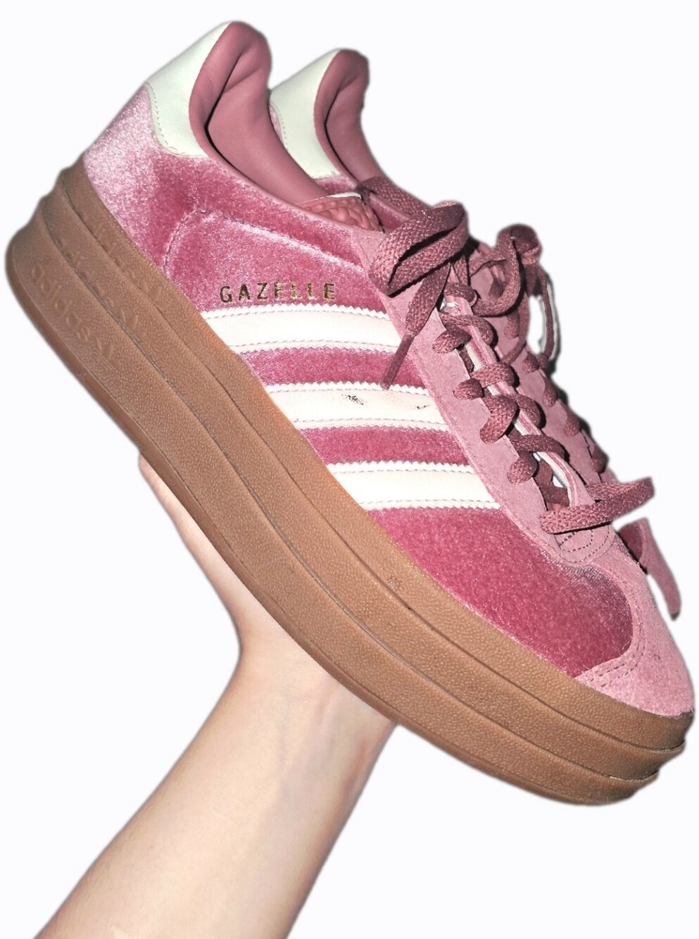 Adidas Gazelle Women's Rose Pink Suede Sneakers with Gum Platform Sole